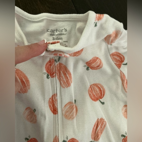 Carter's White and Orange Pumpkin Design Footie One Piece Pajama - Picture 2 of 2